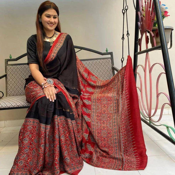 Ajrakh Modal Silk Premium Saree
