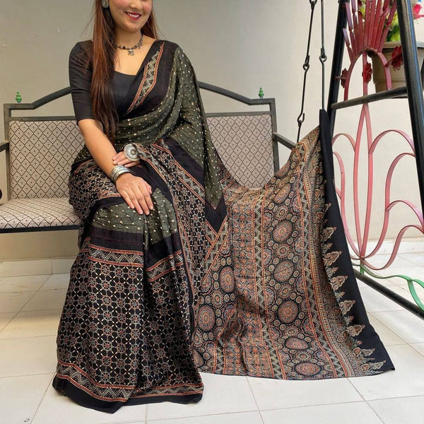 Ajrakh Modal Silk Premium Saree